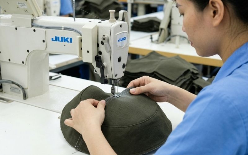 Bước 4: May hoàn thiện các chi tiết nón tai bèo