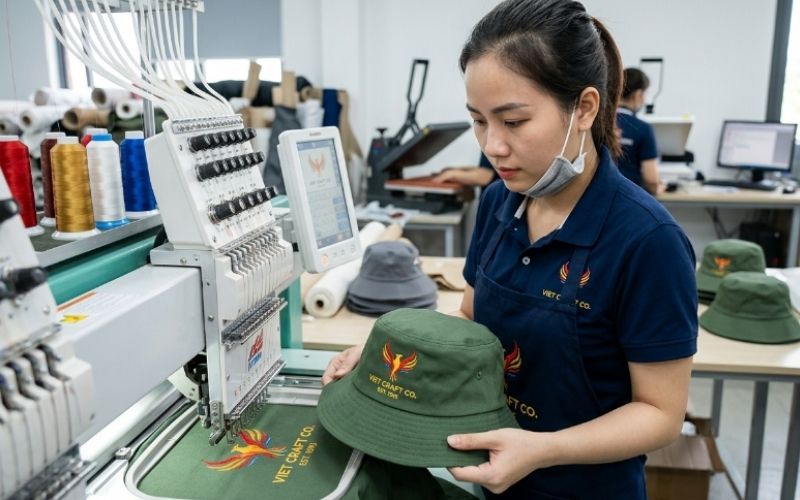 Bước 5: In hoặc thêu logo thương hiệu lên nón tai bèo 