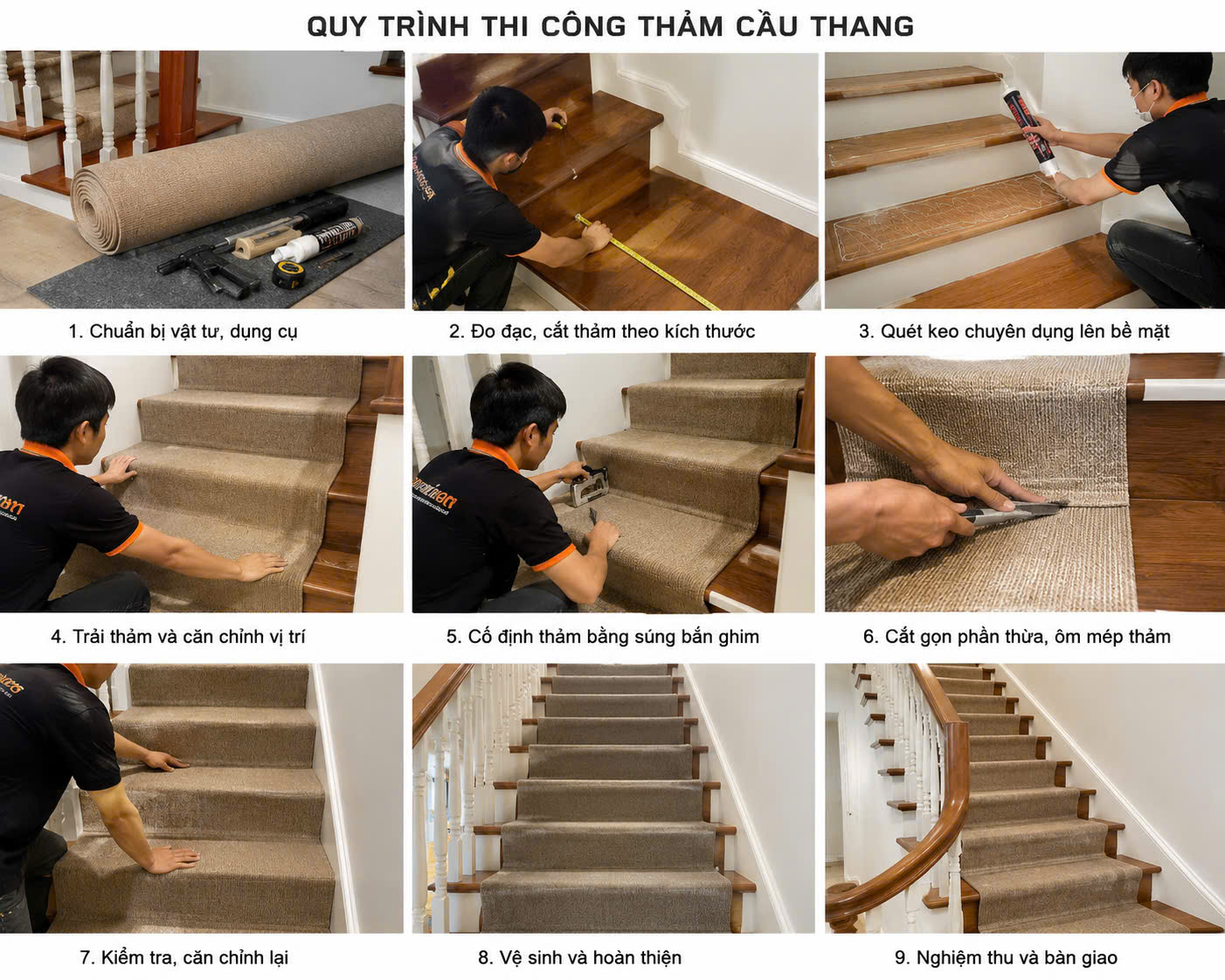 Thi công thảm cầu thang trọn gói, báo giá mới nhất 2026